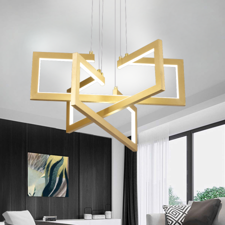 Lustre LED Suspendate - Lustra LED Alessandro73W telecomanda, 3 brate, lumina dimabila rece calda neutra, auriu