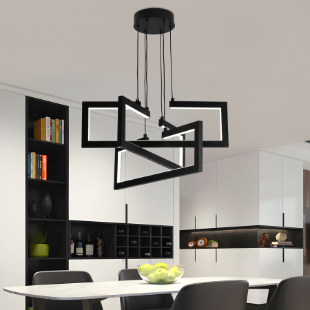 Lustra LED 73W, 3 brate, lumina rece/calda/neutra, telecomanda, finisaj negru [2]