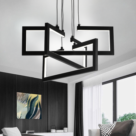 Lustre LED Suspendate - Lustra LED 73W, 3 brate, lumina rece/calda/neutra, telecomanda, finisaj negru