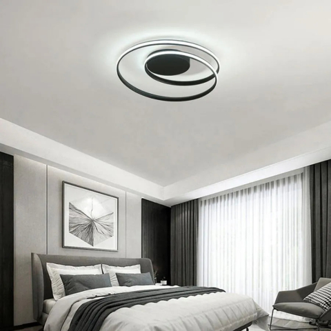 Lustre LED - Lustra LED cu telecomanda VECTOR ARCADIA 67W, lumina Rece/Calda/Neutra, Dimabila, Negru