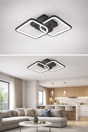 Lustre LED - Lustra LED 39W, 2 patrate, lumina 3CCT, telecomanda, negru