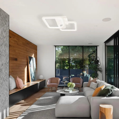 Lustre LED - Lustra LED cu telecomanda ZOE 69W, 2 Patrate, lumina Rece/Calda/Neutra, Dimabila, Alb