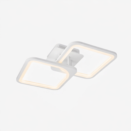 Corpuri Iluminat - Lustră LED cu Telecomandă Maria 48W, 2 Pătrate, Dimabilă, Lumină Caldă / Rece / Neutră, 3200 lm, Alb, pentru Living și Dormitor