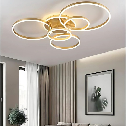 Lustra LED cu Telecomnda DARIO, 5 cercuri, 120W, Lumina Calda/Rece/Neutra, Dimabila, Auriu [3]