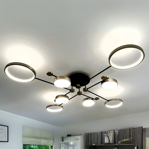 Lustra LED cu Telecomnda MARIA, 63W, 8 Elemente, Lumina Calda/Rece/Neutra, Dimabila, Negru/Auriu [3]