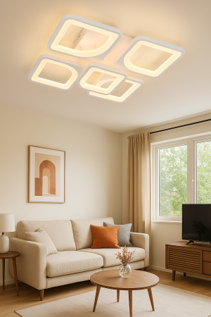 Corpuri Iluminat - Lustra LED dimabila 75W 5 patrate telecomanda lumina reglabila alb