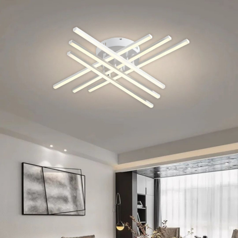 Lustre LED - Lustra LED 82W cu telecomanda, iluminare CCT, design alb modern