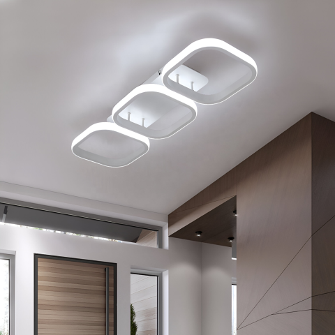 Lustre LED - Lustra LED liniara 34W cu 3 patrate, lumina rece calda neutra, design modern, alb