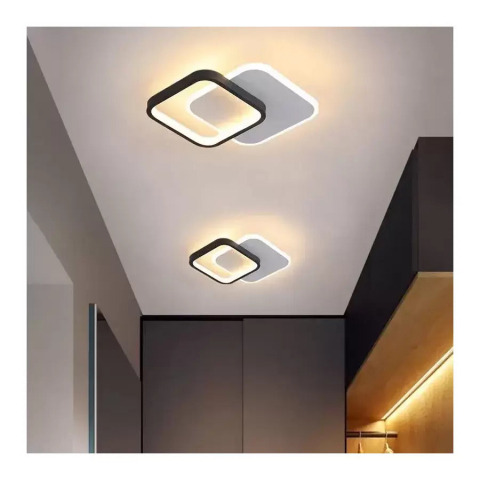 Lustre LED - Lustră LED pătrată 30W, alb-negru, lumină rece/caldă/neutră, design modern