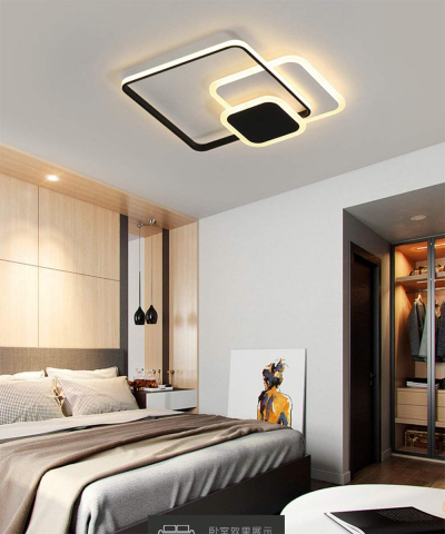 Lustra LED moderna 75W cu telecomanda, design abstract cu 3 patrate negre, dimabila, lumina rece/calda/neutra pentru living si spatii elegante [5]