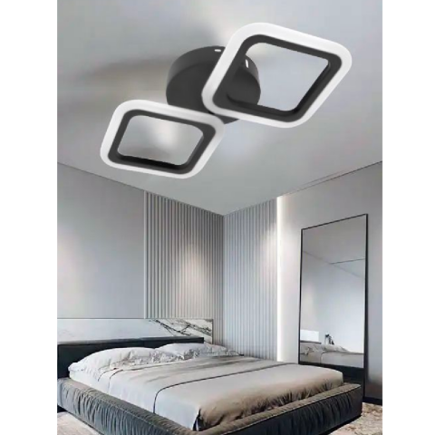 Lustre LED Aplicate - Lustra LED 30W cu 2 forme patrate, lumina rece calda neutra, design modern negru pentru interior