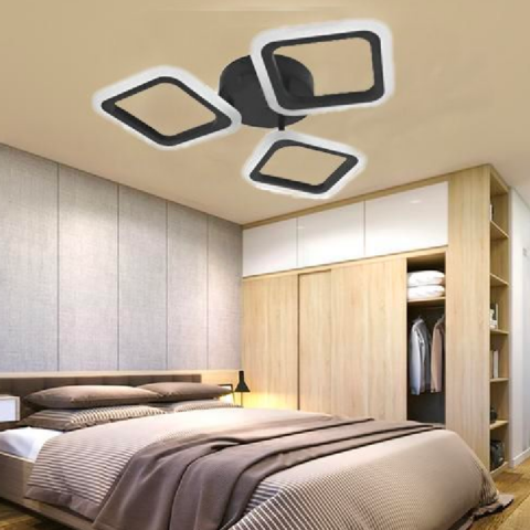 Lustre LED Aplicate - Lustra LED 40W cu 3 patrate, lumina rece calda neutra, design modern negru pentru interior