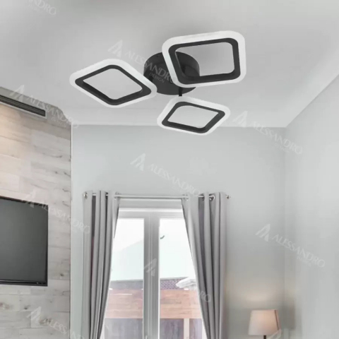 Lustra LED 40W cu 3 patrate, lumina rece calda neutra, design modern negru pentru interior [1]
