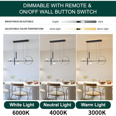 Lustra LED suspendata 80W cu telecomanda, dimabila, lumina calda neutra rece, negru [8]