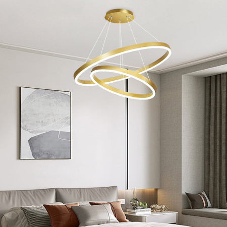 Lustra LED suspendata 42W cu telecomanda si 2 cercuri dimabila lumina reglabila aurie [2]