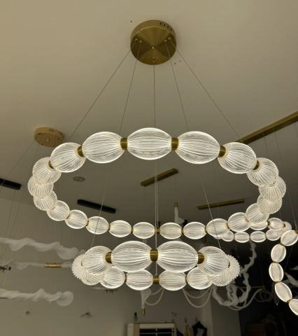 Lustre LED Suspendate - Lustra LED suspendata cu telecomanda FAUSTO, 126W, lumina Rece/Calda/Neutra, Dimabila,Inaltime Reglabila, Auriu