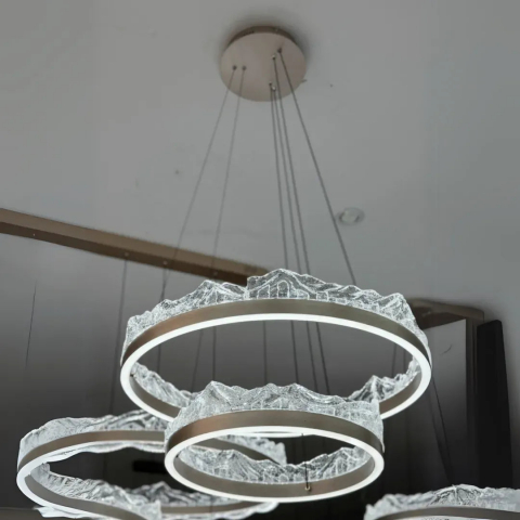 Lustre LED Suspendate - Lustra LED suspendata cu telecomanda FLAVIO 126W, lumina Rece/Calda/Neutra, Dimabila,Inaltime Reglabila, Auriu