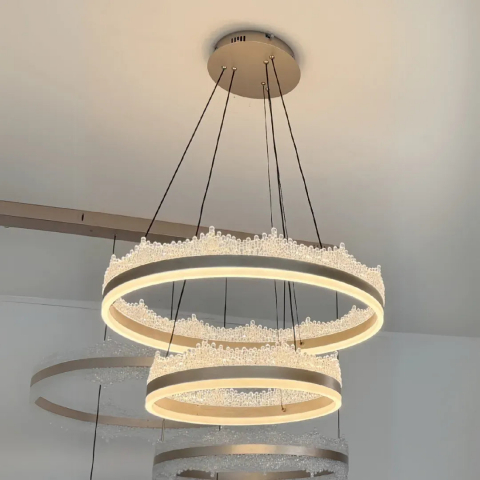 Lustre LED Suspendate - Lustra LED suspendata cu Telecomanda FOSCO 126W, lumina Rece/Calda/Neutra, Dimabila,Inaltime Reglabila, Auriu