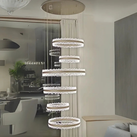 Lustre LED Suspendate - Lustra LED suspendata cu Telecomanda PINO 480W, lumina Rece/Calda/Neutra, Dimabila,Inaltime Reglabila, Auriu