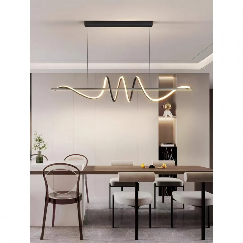 Lustre LED - Lustra LED suspendata cu telecomanda RIBBON 66W, Liniara, lumina Rece/Calda/Neutra, Dimabila, Negru, Inaltime Reglabila