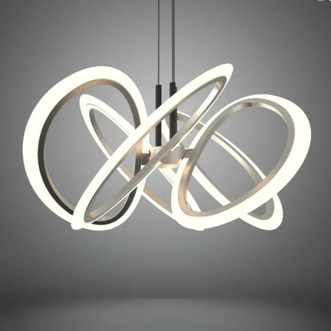 Lustre LED Suspendate - Lustra LED suspendata cu telecomanda RIMINI 80W, 5 Elemente, lumina Rece/Calda/Neutra, Dimabila, Auriu