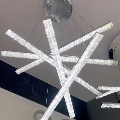 Lustra LED suspendata cu telecomanda si cristal LIBORIA 64W, lumina Rece/Calda/Neutra, Dimabila, Crom Lucios [2]