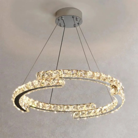 Lustra LED suspendata cu telecomanda si cristal MIA Yonca, 39W, 1 Cerc, lumina Rece/Calda/Neutra, Dimabila, Crom Lucios [3]