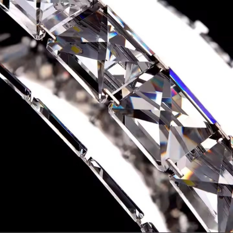 Lustra LED suspendata cu telecomanda si cristal PRISM ANTEA 40W, 2 Cercuri, lumina Rece/Calda/Neutra, Dimabila, Crom Lucios, Inaltime Reglabila [1]