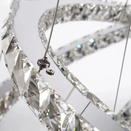 Lustra LED suspendata cu telecomanda si cristal PRISM LUMINIS 78W, 3 Cercuri, lumina Rece/Calda/Neutra, Dimabila, Argintiu, Inaltime Reglabila [5]