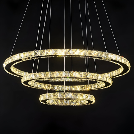 Lustra LED suspendata cu telecomanda si cristal PRISM LUMINIS 78W, 3 Cercuri, lumina Rece/Calda/Neutra, Dimabila, Argintiu, Inaltime Reglabila [6]