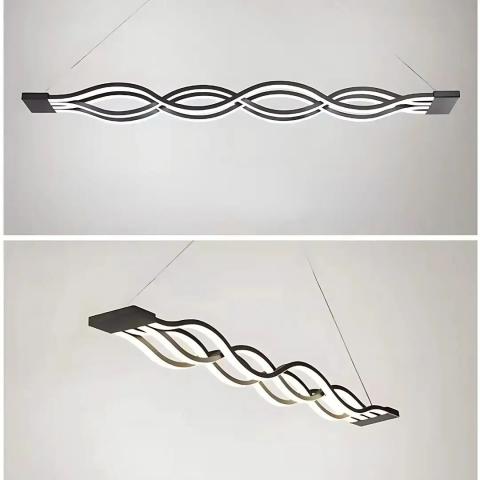 Lustră suspendată LED 76W, Liniară, Negru – Dimabilă, Telecomandă - Design ondulat [2]