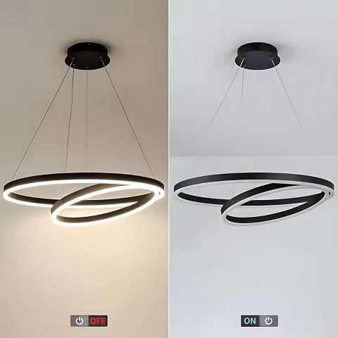 Lustră LED suspendată, 31W, 2 cercuri, lumina neutră 4000K, dimabilă, negru, înălțime reglabilă, design modern [3]