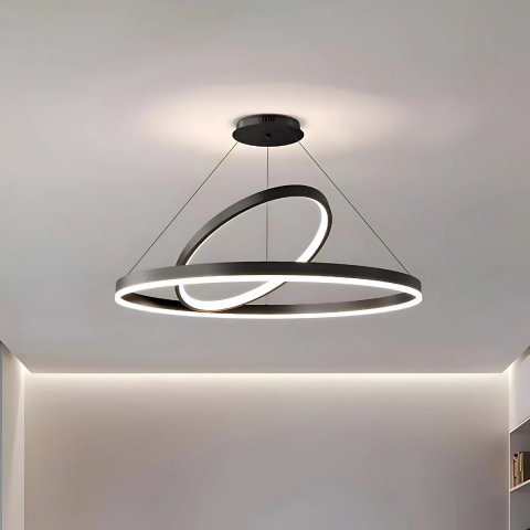 Lustră LED suspendată, 31W, 2 cercuri, lumina neutră 4000K, dimabilă, negru, înălțime reglabilă, design modern [2]