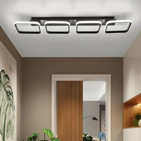 Lustre LED - Lustra LED, 50W, Model Geometric - 4 Patrate, Liniara, lumina Rece/Calda/Neutra, Negru