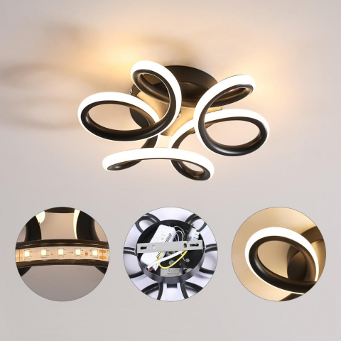 Lustra LED 15W, negru mat, lumina rece/calda/neutra, design spiral, moderna [1]