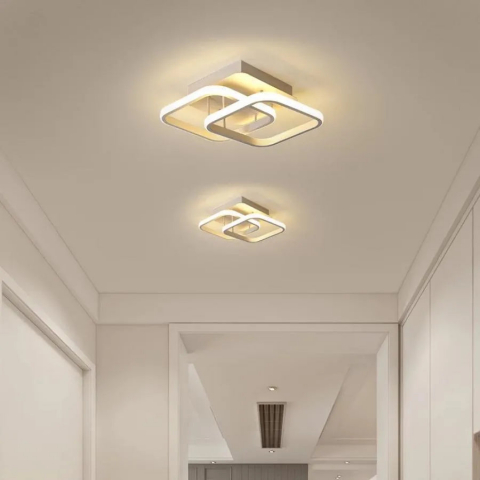 Lustre LED Aplicate - Lustra LED moderna dimabila cu 2 romburi suprapuse, 24W, 3 tipuri de lumina, design alb minimalist