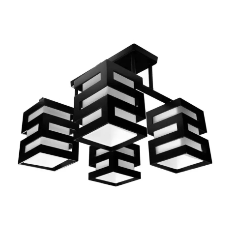 Lustre Clasice Moderne - Lustra Lemn VANJA, Abajur Patrat, 4 X Dulie E27, Alb / Negru