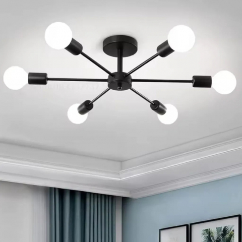 Lustre LED Aplicate - Lustra STAR 6XE27 Negru – Design Industrial Modern