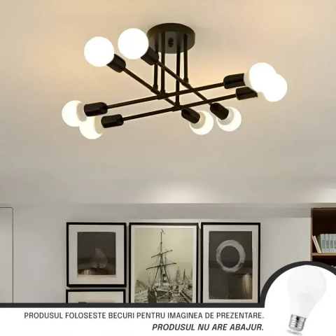 Lustre Moderne - Lustra moderna cu 8 brate, design industrial / geometric, negru, E27