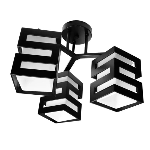 Lustre Clasice Moderne - Lustra Alessandro cu abajur patrat 3xE27 alb-negru, metal si sticla, 40x30cm