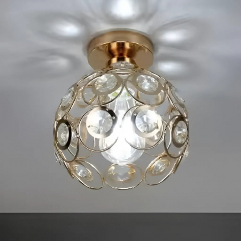 Lustre cu Abajur - Lustra decorativa aurie cu cristale , 1xE27, design elegant pentru interior modern