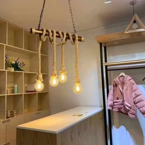 Lustre Clasice - Lustra Vintage 4 x E27 Lemn Maro - coffe, Rustic, Interior si Exterior