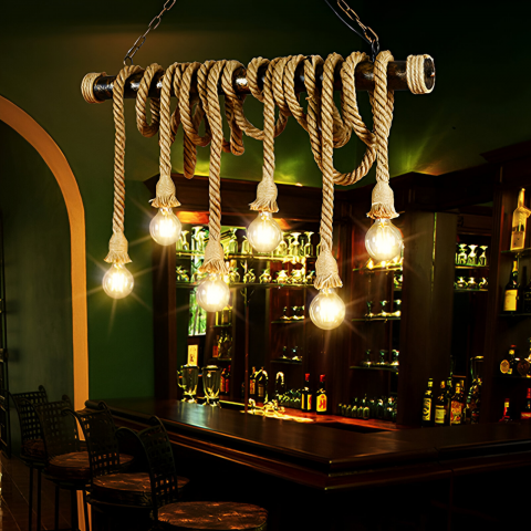 Lustre Clasice - Lustra Vintage cu Franghie PEDRO, 6 x E27 Lemn Inchis