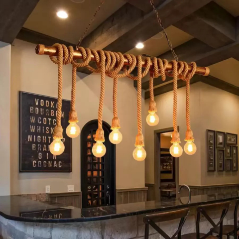 Lustre Clasice - Lustra Vintage cu Franghie PEDRO, 8 x E27, Metal Maro