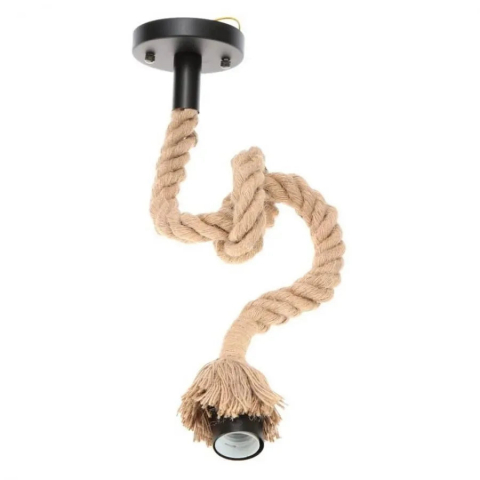 Lustre Vintage - Lustră rustică vintage din sfoară și metal, soclu E27, negru 92cm, iluminat decorativ pentru terasă, foișor și bucătărie