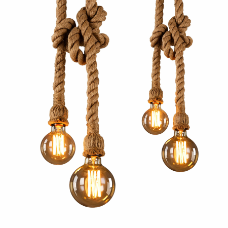 Lustre Vintage - Lustră vintage rustică din sfoară și metal MEC , 2xE27, pendul industrial liniar pentru living, bucătărie, terasă sau foișor | MEC Design