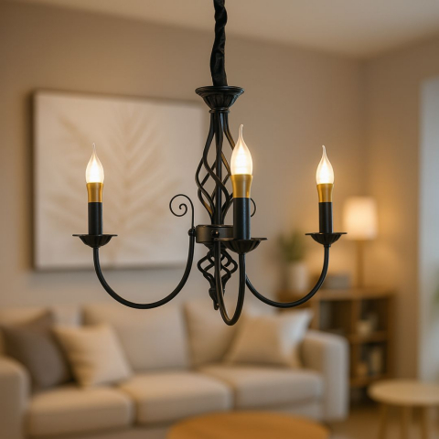 Candelabre Clasice - Lustra VINTAGE, tip Pendul cu brate, ANJOU, Circulara, 3xE14, Metal, Negru