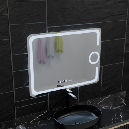 Oglinda LED 80x60 cm cu senzor, lupa cosmetica, ceas, dezaburire si lumina reglabila [5]