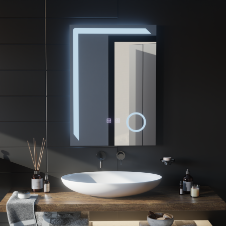 Oglindă LED dreptunghiulară 60x80 cm, cu touch, lupă machiaj,  dezaburire și lumină dimabilă [3]
