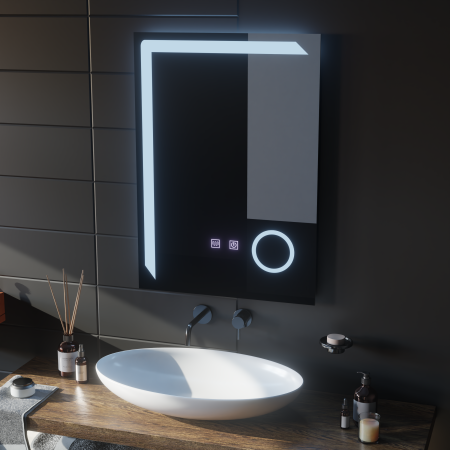 Oglindă LED dreptunghiulară 60x80 cm, cu touch, lupă machiaj,  dezaburire și lumină dimabilă [5]